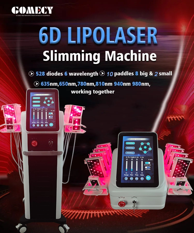 Erweiterte Lipolaser-Lipolyse 209mw Super 6d Lipo Laser Liposuktionsmaschine mit 635nm 650nm 780nm 810nm 940nm 980nm 0